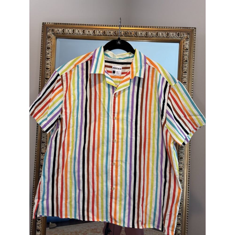 NWT Target Pride Collection Rainbow Stripe Camp Shirt, Button Up, L